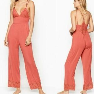Victoria's Secret Heavenly Soft Lace Modal Jumpsuit in Coral Pink XS